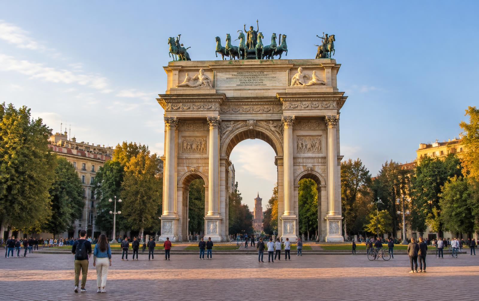 The Arco della Pace at the edge of Parco Sempione in Milan in late afternoon light